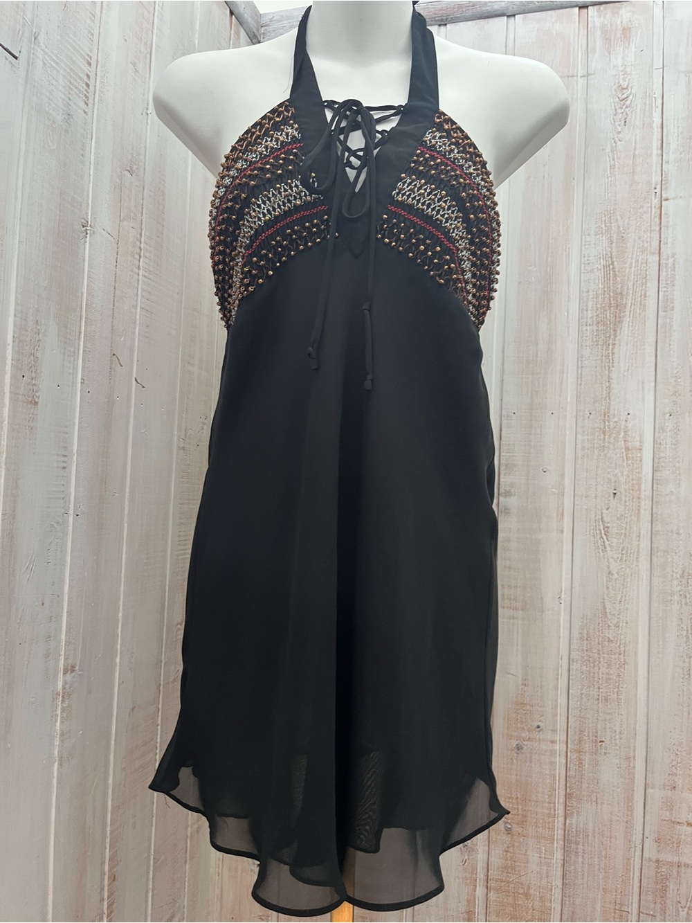 le chateau Black Halter Swim Coverup with Multicolor Beaded Detail